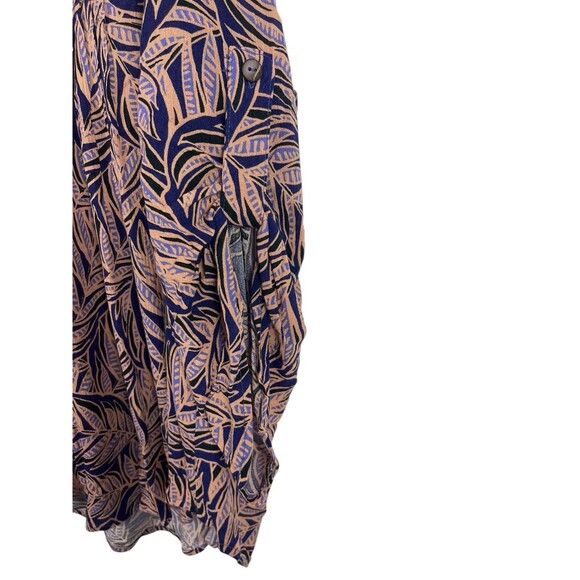 Avenue Women’s 26/28 Blouse Navy Tan Leaf Print Roll Tab Sleeve Viscose Boho Top - Picture 2 of 12